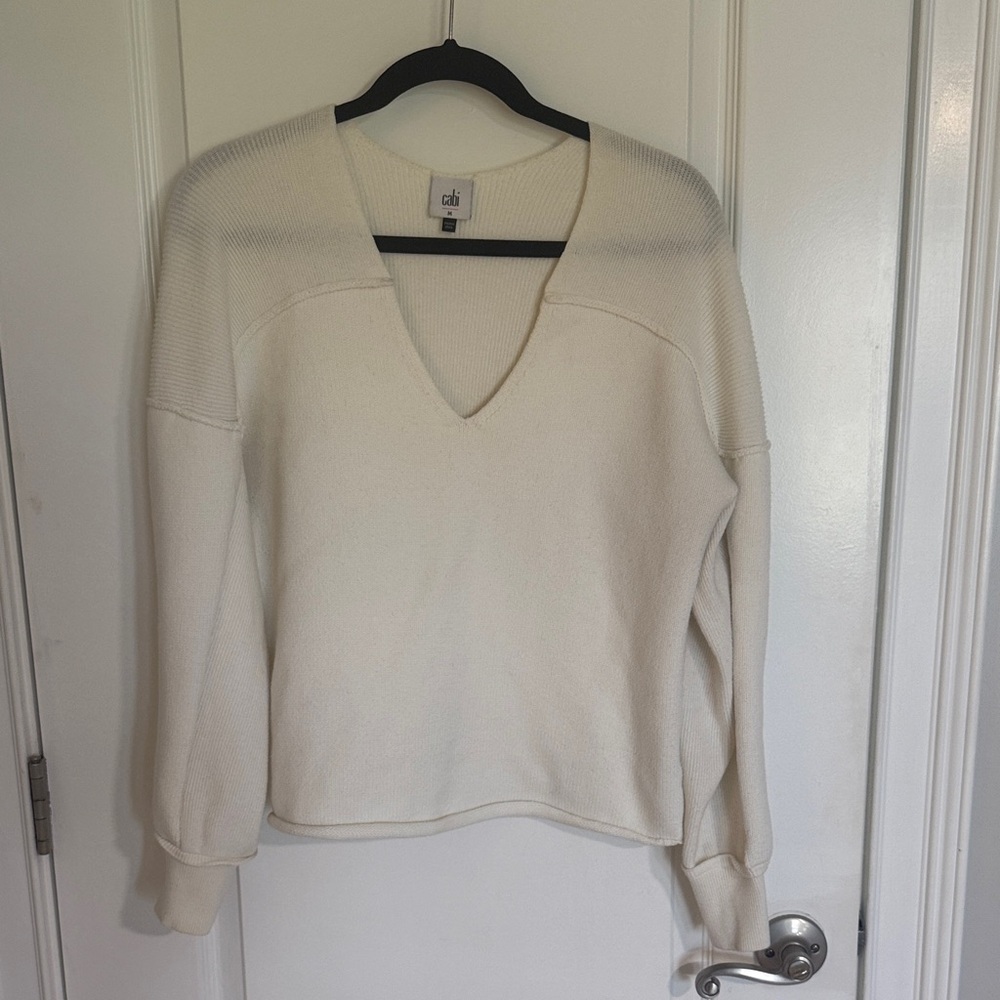 CAbi Women's V-Neck Cream Sweater
